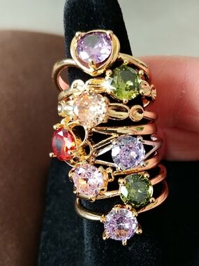Gold Tone Multi-Color Crystal Stackable Rings - Women Jewelry